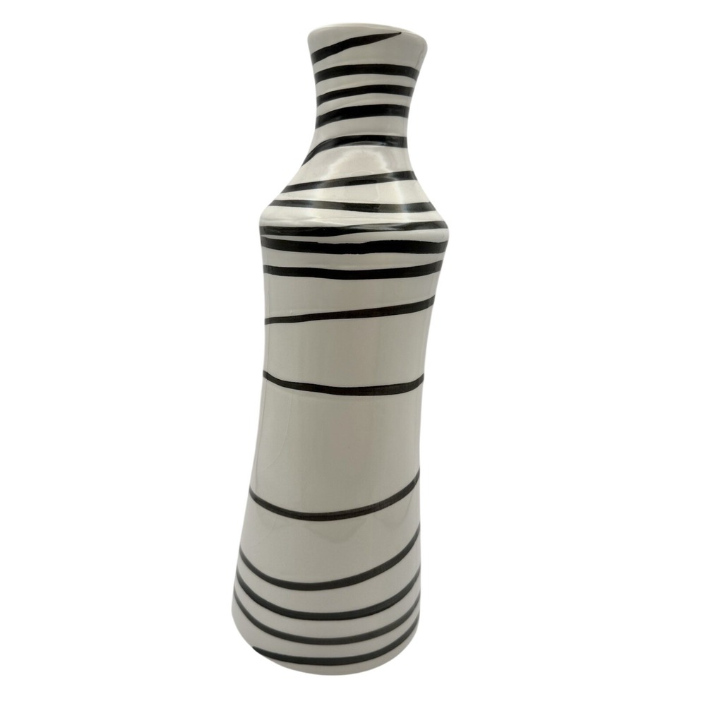 Modern Glossy Flower Vase Decor White/Black Zebra Stripe Ceramic Bottle Boho